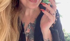 Chesterfield 100s - Smoking in prohibited area - Crush - Deep Inhales - Mouth Inhales - Mouth exhales - Long Hair - Long red nails