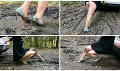 SEXY PREMIERE: Barefoot car pushing in deep soft mud