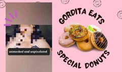 SSBBW deliciously eats glazed donuts in bed- full face!