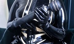 Intense vibration session, fully covered with latex catsuit and mask