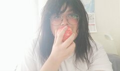 pretty bbw happily eats apple