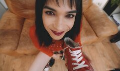 Red dress, socks and pee