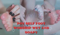Pale long feet with black nails soapy and wet self foot worship 720p