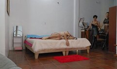 AFQ Dressage whipped and caned for disobedience by Milah and Katherine