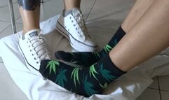 OUR FOOTSSTOOL FOR LUNCH AND RESTING OUR FEET IN SOCKS