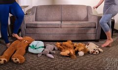 Megan Jones and Constance Trampling the Plushies Barefoot - Front View 4K