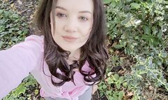 Grey skirt purple panties in the suburbs peeing