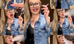 Marlboro reds - Jeans and Jeans Jacket - Leather - Sneakers - Multiple pumps, Depp Inhales, Mouth Inhales, Mouth exhales, Nose exhales, Coughing, Crush