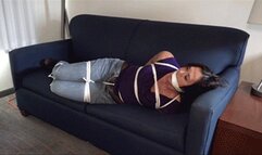 2307TOMIKO-Tied up and gagged in my tight jeans and pantyhose!