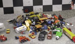 Toy cars and toy stuff under Ice Skates
