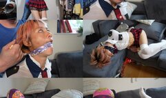 Chinese student jade bound, gagged and scarf hooded (mp4)