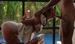 Lost realtor tied and fucked in front of the window