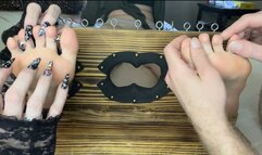 Claire’s feet tickled in stocks