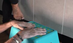 Italian girlfiend - Barefoot trampling boyfriend hands cam 1