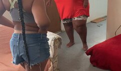 Ebony girl gets a hard spanking over her jeans for not listening