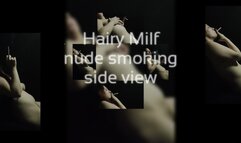 Hairy milf nude smoking side view
