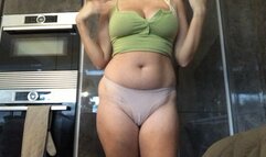 Trying on new panties in the kitchen