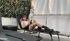 Mistress Mavka made ballbusting on creepy voyeur