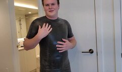 Latex Mini Dress Tease and Dildo Sucking in Shower