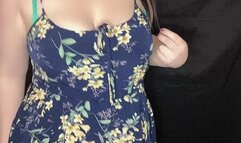 Smoking in my blue floral dress and matching heels