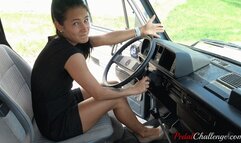 Pedal Challenge - Lexi Dona revving engine of an old VW VAN (HD)