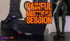 Painful Mistress Session in Heavy Chunky Platform Black CBT Boots (Double Version) - TamyStarly - Shoejob, Bootjob, Ballbusting, Trample, Trampling, Crush, Stomp