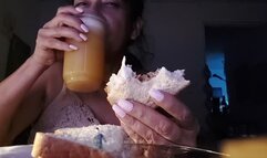 Hungry Giantess unware eats her tiny shrunken stepson in a turkey sandwich VORE big belly show