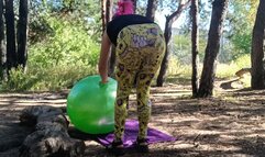 more jumping on green ball in forest