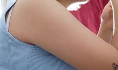 Side view in my shorts lighting my cigarette