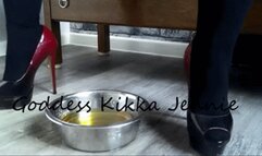 Watch goddess take off her heels and get her tights wet