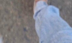 AVI Giantess unaware Walking in flip-flops crushing a plastic bottle walking cam