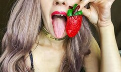 Cute fairy found a berry in the form of a tongue