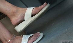 Mature beauty feet slippers dangling, nice cracked heel and dirty soles