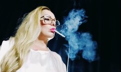 Virginia slims 120s - Simple smoking, dangling, Nose exhales, Long black nails, Pink Lipstick, Long Hair