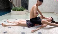 CR151_Sitting on the belly of the bikini goddess in the fountain