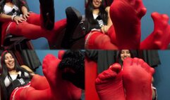 Sweet Red Riding Hood and her wiggling hosed toes!