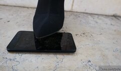 Phone crush under high heel boots, crash camera glass and screen