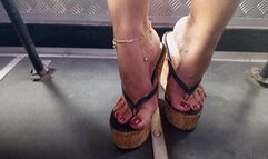 Shescamore the sexy bus driver on super high heel wedges