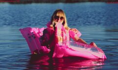 Alla is hotly rubbing herself on an air mattress on the lake and inflating a beach ball with her mouth at the same time and getting hot pleasure!!!