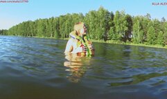 Alla swims on the lake and wears an inflatable vest!!!