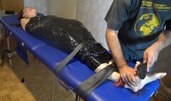 Tickling wrapped Amanda feet