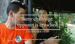 Samy challenge: opponent is crushed uynder her feet