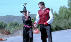 Halloween threesome in the woods with busty spanish milf Gina Snake