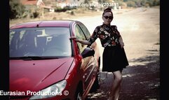 100 C - Katya driving in sneakers and slides 3 Cameras