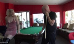 Mistress Arielle has a bet in a pool game with her friend and the the loser have to be the slave to the winner and get on his knees to worship on her boots