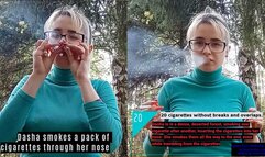 Dasha smokes full pack of cigarettes in a single shot