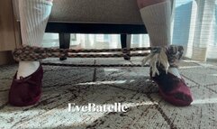 Struggling Female Tied In Maroon Fuzzy Slippers