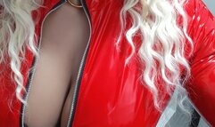 Tania masturbates in red latex