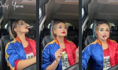 Harley Quinn smokes in the car