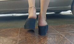 Katherine sexy pedal pumping and cranking fantasy on beautiful black wedges